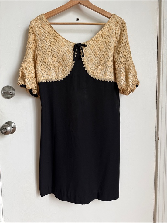 Dresses & Skirts - Vintage Coquette Black Mini Dress with Lace Bodice Top and Bow